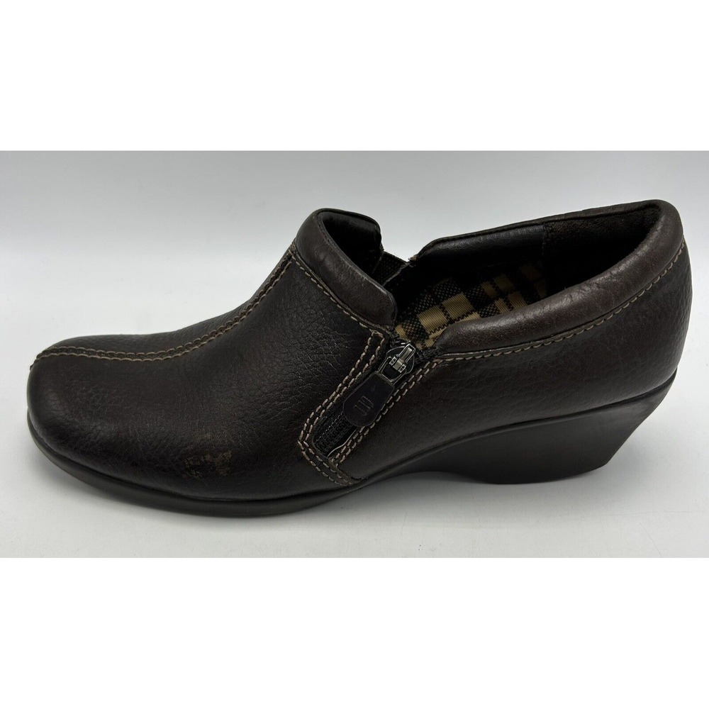 Eurostep Wedge Shoes Womens 9.5 M Brown Leather Side Zip Heel 2 1/4" Comfort